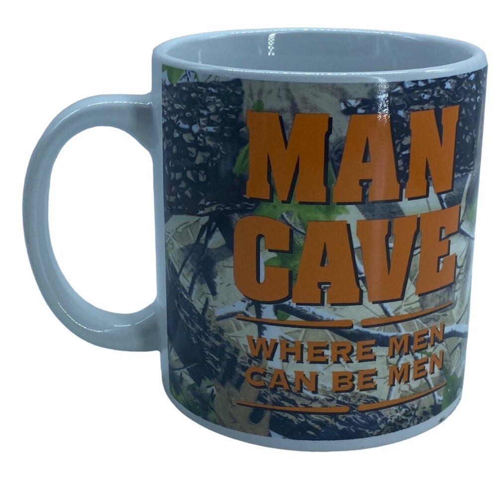 MAN CAVE Coffee Mug Cup Bay Island Where Men Can Be Men Preowned 4”x4.5”‎ Large
